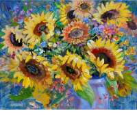 Sunflowers in a Blue Room